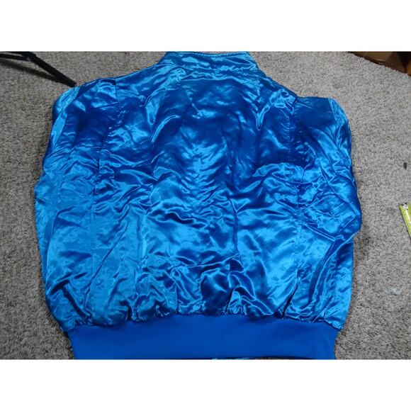Vintage 90s Westark Blank Blue Satin Bomber Jacket, Size 2XL Distressed Fading - Picture 11 of 12